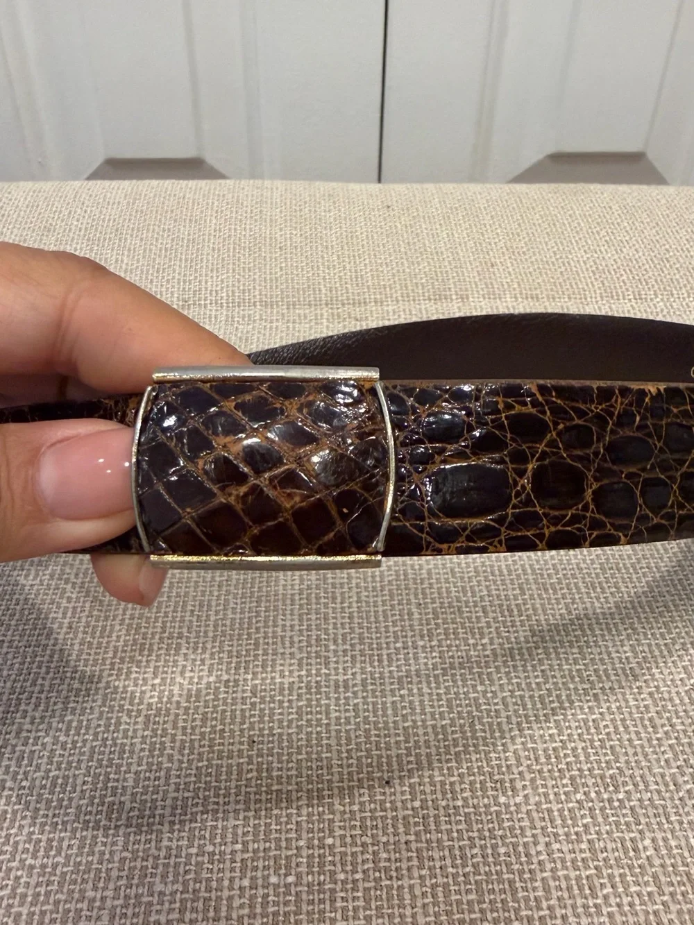 Vintage Brown Leather Crocodile Skin Women’s Belt Size 34